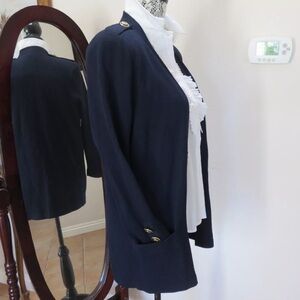 St John Separates Dark Blue Knit Open Front Cardigan 8 Women's